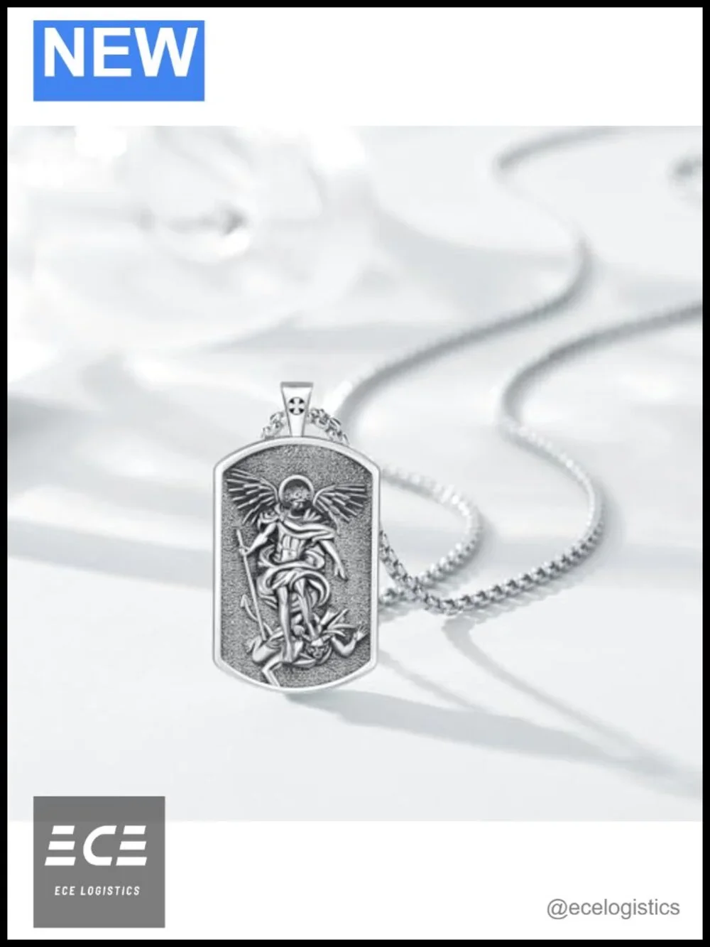 925 Sterling Silver St Michael Pendant Necklace 22in Religious Medal